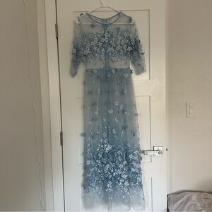 Elegant Sheer Blue Floral embellished petal Gown